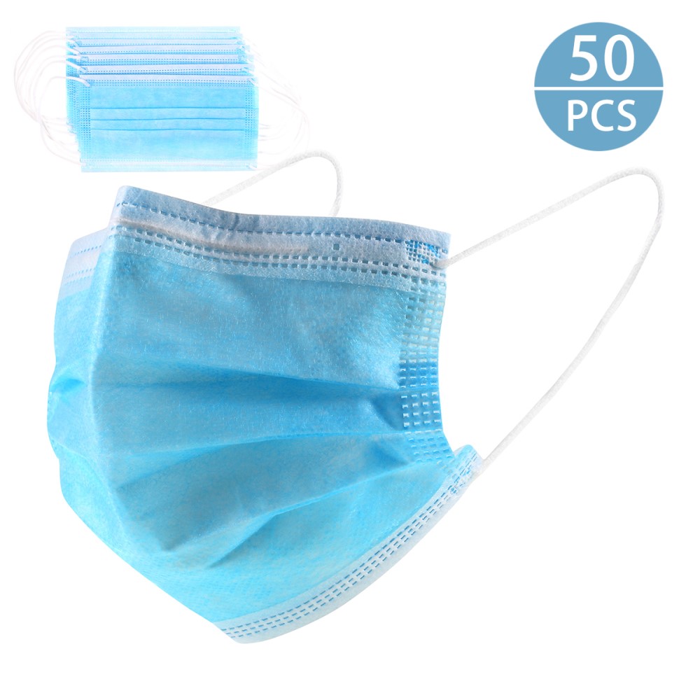 (Best selling)50Pcs/Box CE Certified Disposable Masks Breathable Anti-dust 3-Layer Face Masks - Blue
